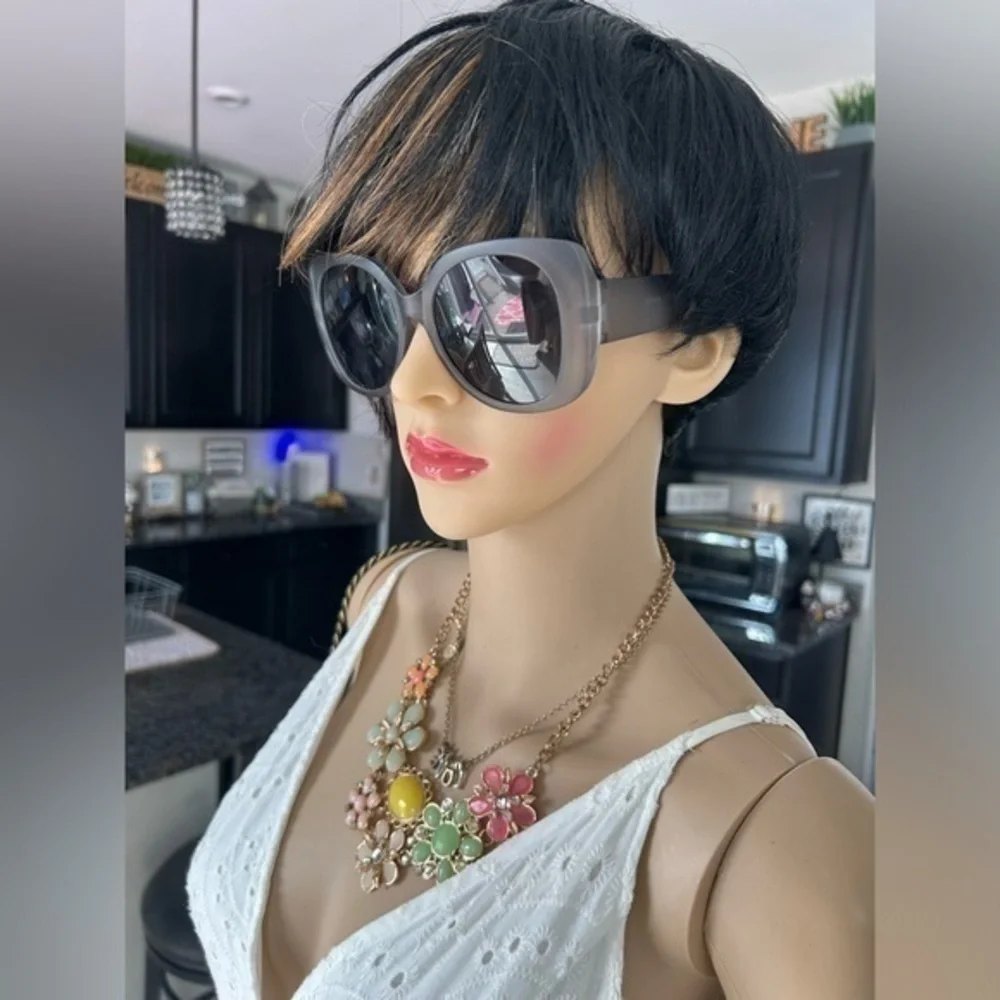 💋NWT black charcoal gunmetal statement oversized round sunglasses 😎 sunshades